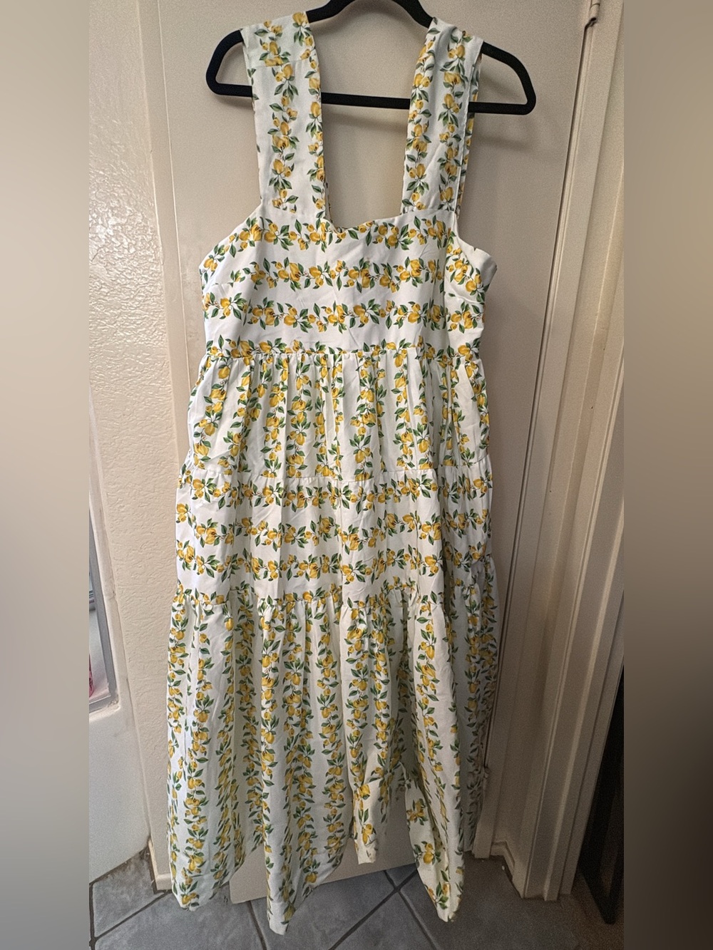 Anthropologie White and Yellow Lemon Print Sundress